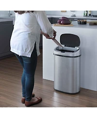 iTouchless Stainless Steel Oval Sensor Trash Can with AbsorbX Odor Filter 13 Gallon Silver
