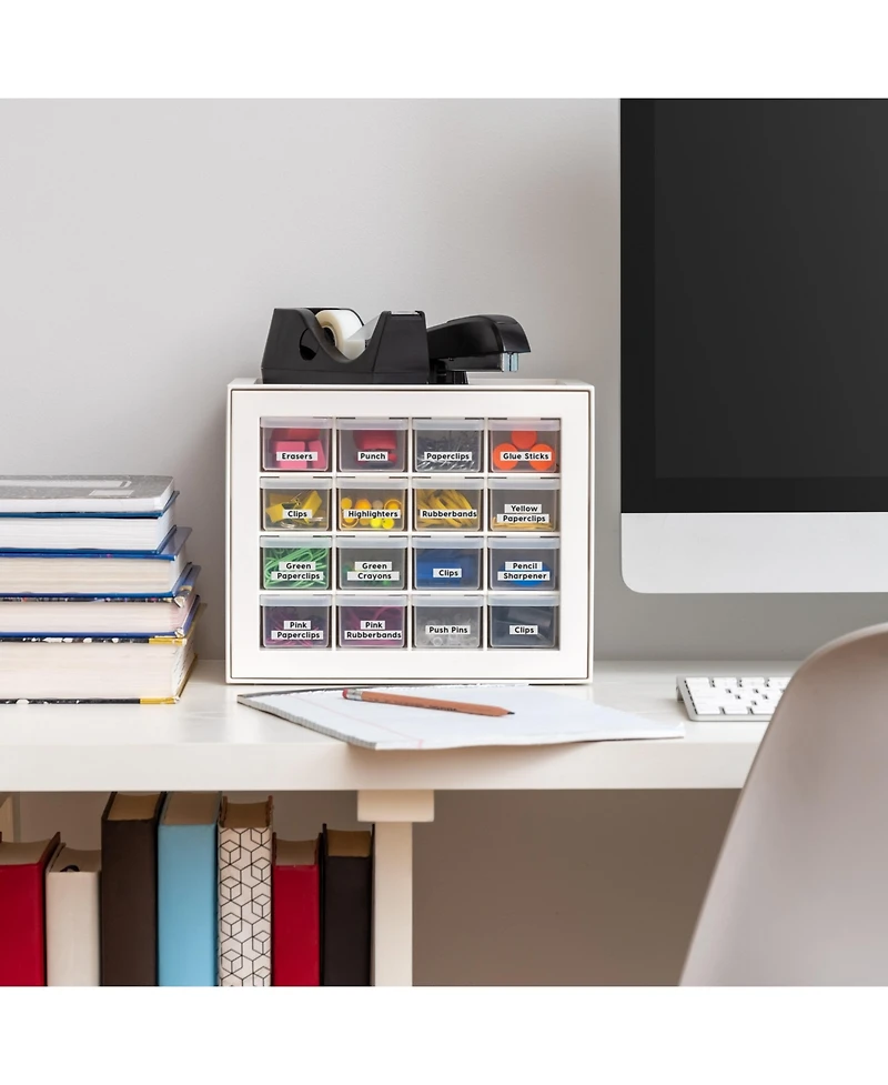 Iris Usa 16 Drawer Stackable Storage Cabinet for Hardware Crafts, White - Small Organizer Utility Chest, Scrapbook Art Hobby Multiple Compartment