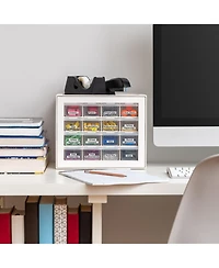 Iris Usa 16 Drawer Stackable Storage Cabinet for Hardware Crafts, White - Small Organizer Utility Chest, Scrapbook Art Hobby Multiple Compartment