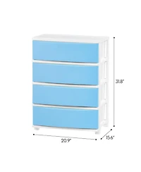 Iris Usa 4 Wide Drawer Storage, Organizer Unit for Bedroom, Closet, Living Room, Nursery, Dorm, White Frame with Matte Soft-Blue Front Panels, Set of