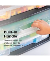 Iris Usa Fits 12" x 12" Paper 3-Tier Scrapbook Storage Unit with Organizer Top for Building Blocks Lego Papers, White/Clear