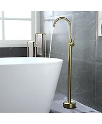 Boyel Living Freestanding Floor Mount Single Handle Bath Tub Filler Faucet with Water Supply Lines in Brushed Gold