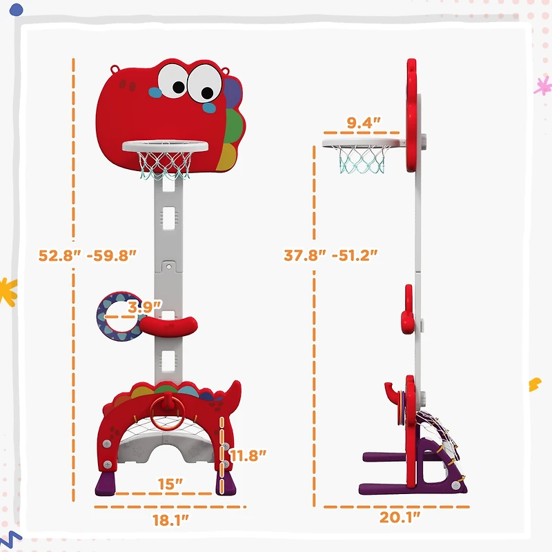 Qaba Kids Basketball Hoop, Adjustable Height 4.4-5 ft, 5 in 1 Design,