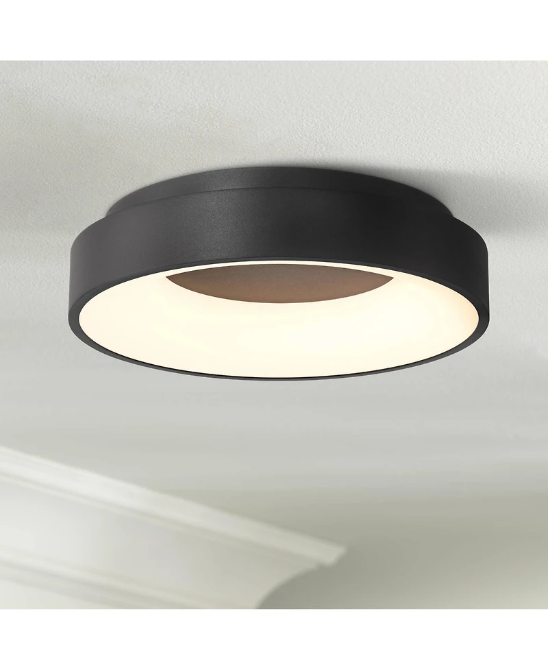Possini Euro Design Brock Modern Ceiling Light Flush-Mount Fixture 15" Sand Black Dimmable Led for Bedroom Kitchen Living Room
