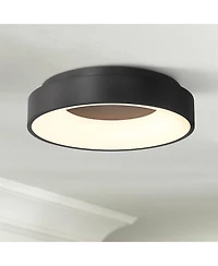 Possini Euro Design Brock Modern Ceiling Light Flush-Mount Fixture 15" Sand Black Dimmable Led for Bedroom Kitchen Living Room