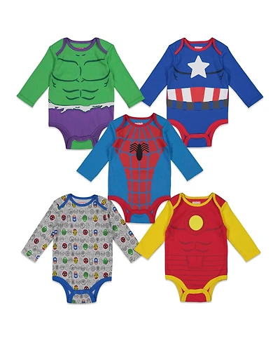 Avengers Baby Boys Captain America The Hulk iron Man Spider 5 Pack Bodysuits Newborn to
