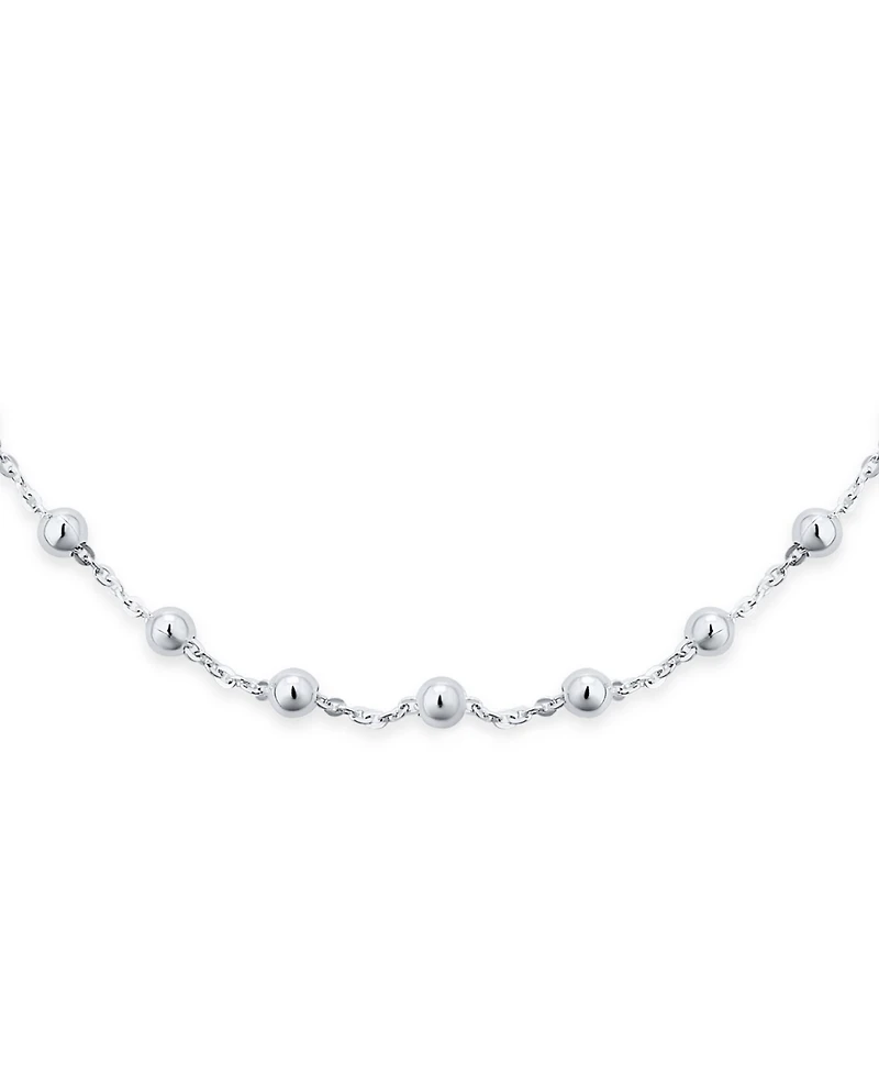 Bling Jewelry Dainty Sterling Silver Petite 3MM Round Bead Station Ball Necklace Shinny 16 Inch