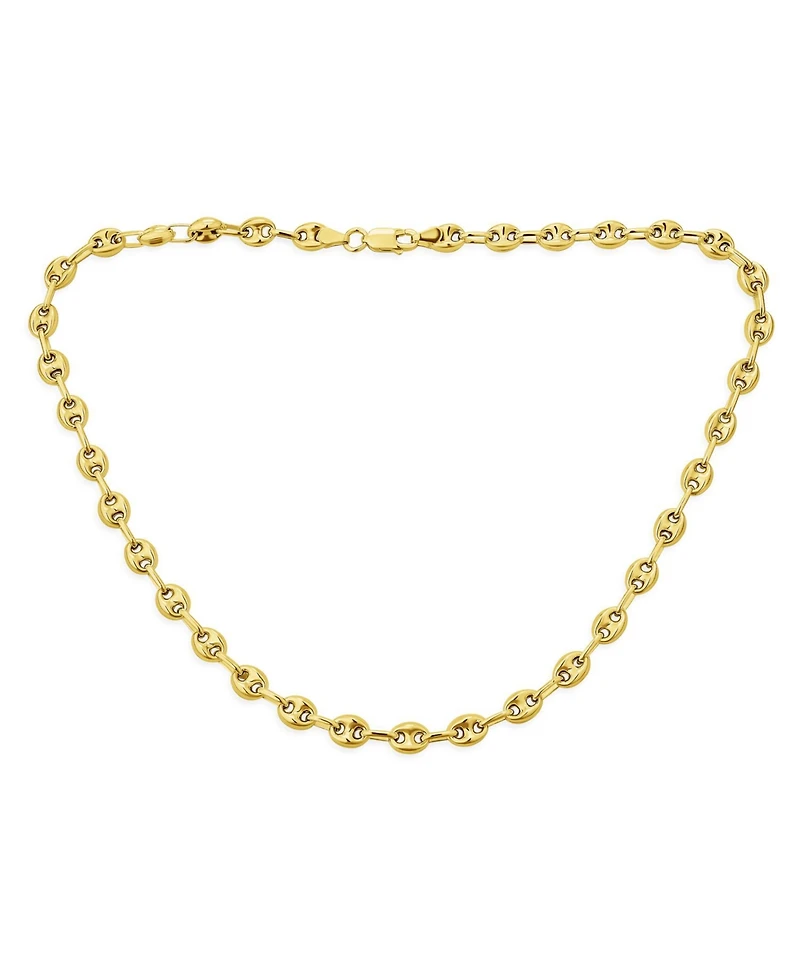 Bling Jewelry Yellow 14K Gold Overlay .925 Sterling Silver Nautical Anchor Link Puff Mariner Chain Necklace 6MM Wide