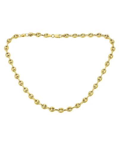 Bling Jewelry Yellow 14K Gold Overlay .925 Sterling Silver Nautical Anchor Link Puff Mariner Chain Necklace 6MM Wide