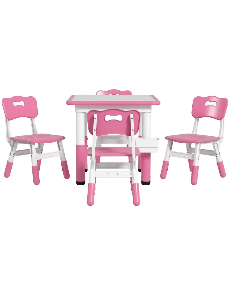Qaba 5 Piece Height Adjustable Kids Table and Chair Set with Storage, Green