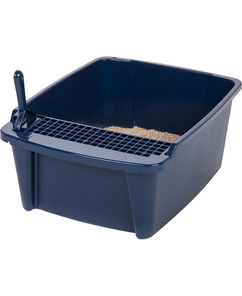 Iris Usa Large Enclosed Hooded Litter Box with Front Door Flap and Scoop, Entry Gate for Privacy and Keeping Litter Inside, Blue