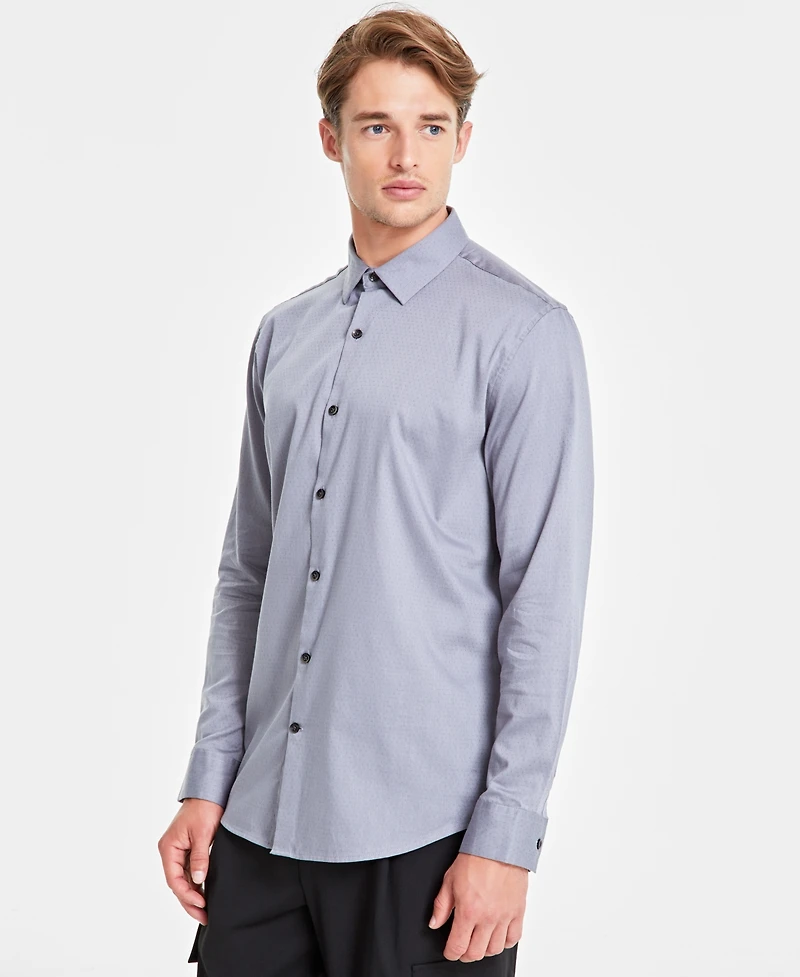 Alfani Men's Modern Classic-Fit Stretch Dot Dobby Button-Down Shirt, Created for Macy's