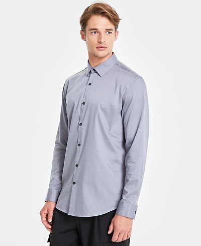 Alfani Men's Modern Classic-Fit Stretch Dot Dobby Button-Down Shirt, Created for Macy's