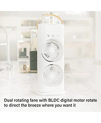 3 Fan Speeds Rechargeable Led Cooling Oscillation Personal Dual Misting Fan in White with Remote