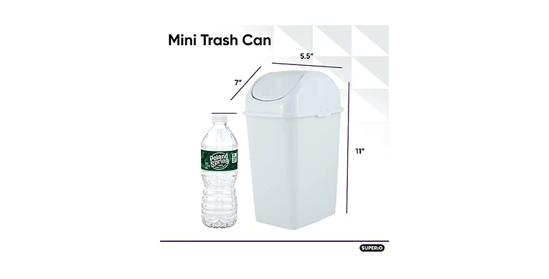 Superio Mini 1.25 Gallon Plastic Trash can with Swing Top Lid