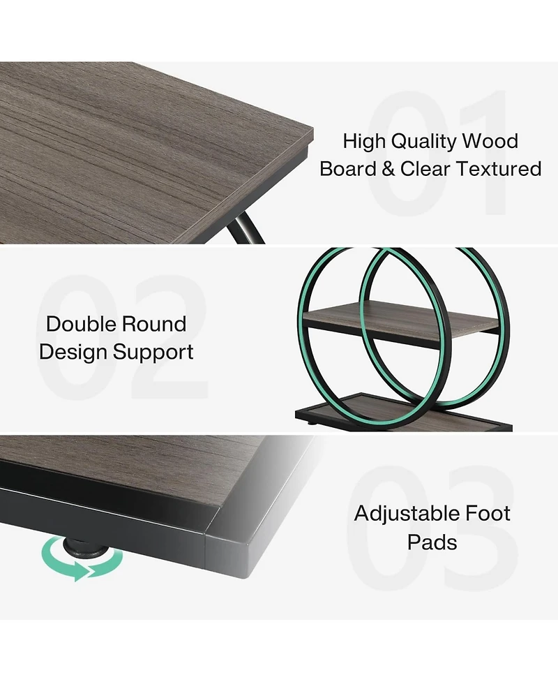 Tribesigns End Table Set of 2, Narrow with 3 Storage Shelves, Wooden Nightstand Metal Frame, Small Sofa Side