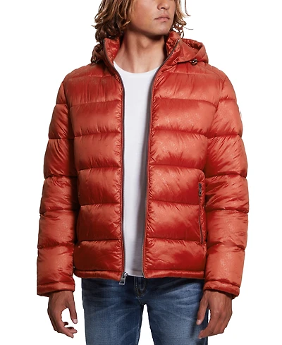 Guess Men's Adam Puffer Jacket with Removable Hood