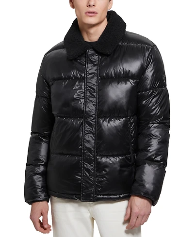 Guess Men's Puffer Jacket with Sherpa Collar