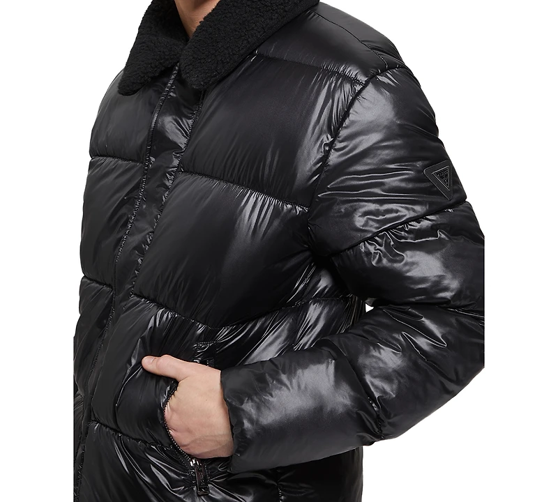 Guess Men's Puffer Jacket with Sherpa Collar