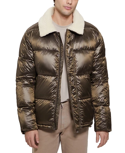 Guess Men's Puffer Jacket with Sherpa Collar
