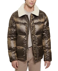 Guess Men's Puffer Jacket with Sherpa Collar