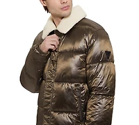 Guess Men's Puffer Jacket with Sherpa Collar