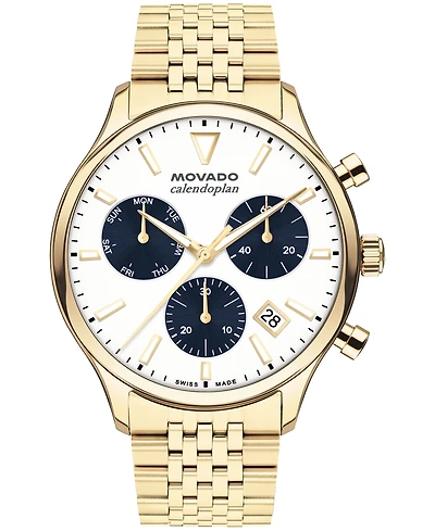 Movado Men's Calendoplan Swiss Quartz Chrono Ionic Plated Light Gold Steel Watch 43mm