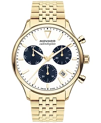 Movado Men's Calendoplan Swiss Quartz Chrono Ionic Plated Light Gold Steel Watch 43mm