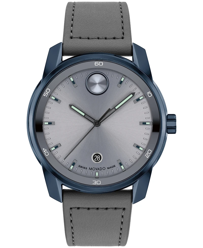 Movado Men's Bold Verso Swiss Quartz Gray Leather Watch 42mm