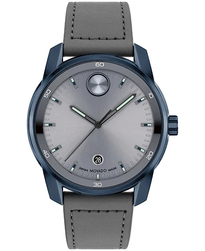 Movado Men's Bold Verso Swiss Quartz Gray Leather Watch 42mm