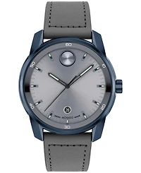 Movado Men's Bold Verso Swiss Quartz Gray Leather Watch 42mm