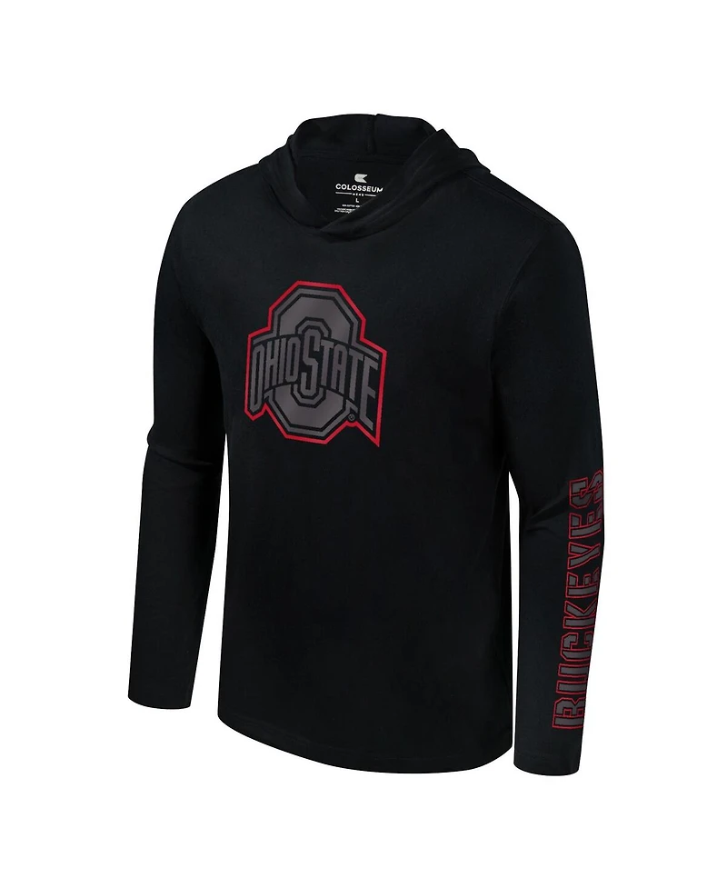 Colosseum Men's Black Ohio State Buckeyes Color Pop Active Blend 2-Hit Long Sleeve Hooded T-Shirt