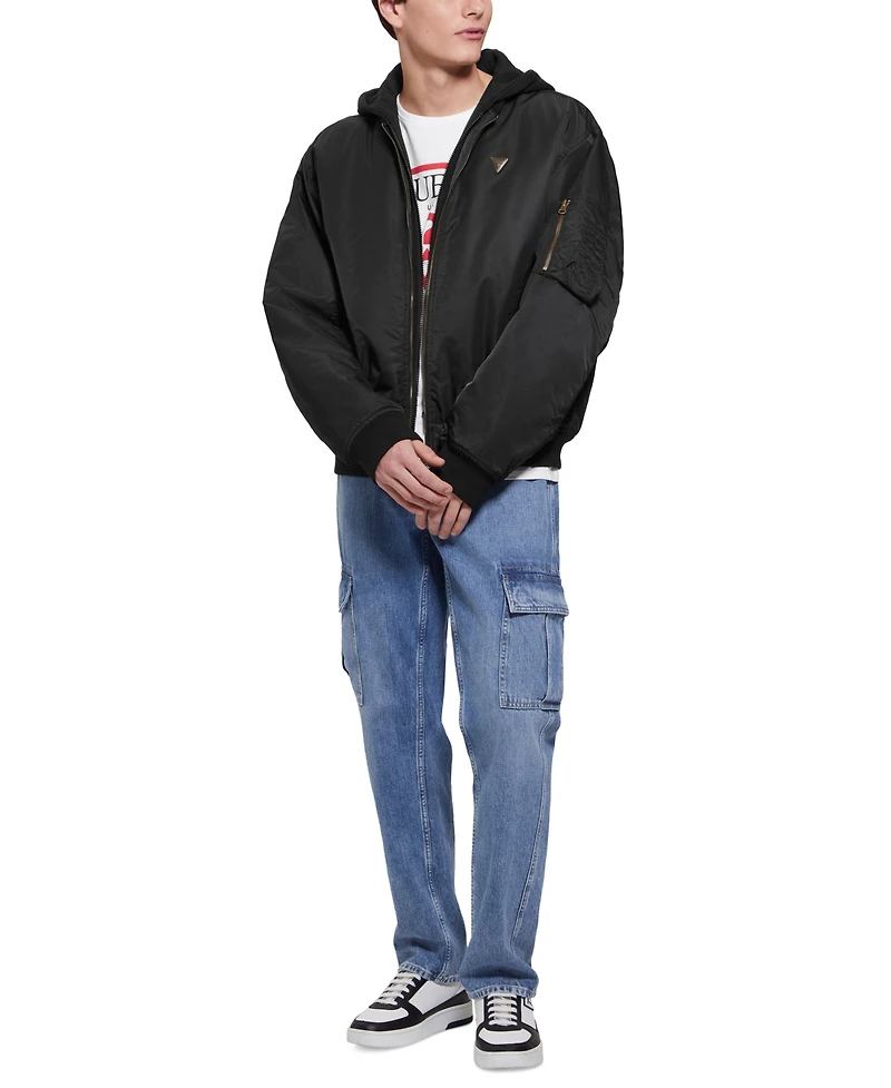 Guess Men's John Bomber Jacket with Removable Hooded Inset