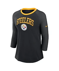 Nike Women's Black Pittsburgh Steelers Raglan 3/4 Sleeve T-Shirt