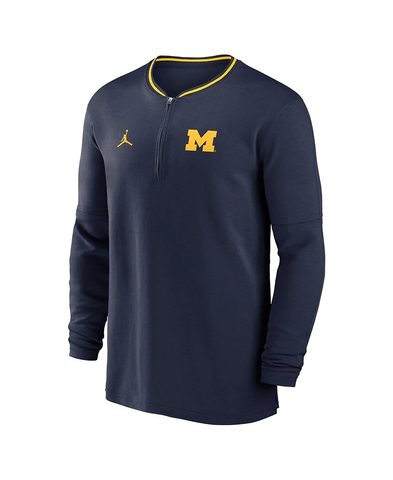 Jordan Men's Navy Michigan Wolverines 2024 Sideline Coach Performance Half-Zip Long Sleeve Top