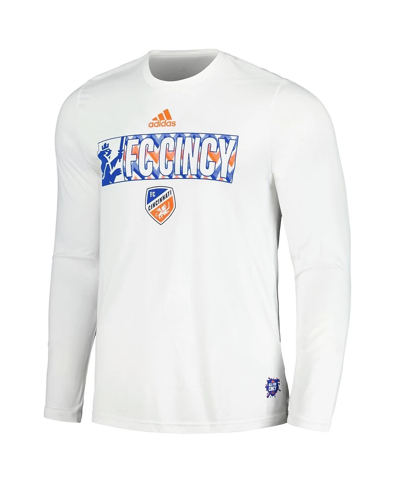 Adidas Men's White Fc Cincinnati 2024 Jersey Hook Aeroready Long Sleeve T-Shirt