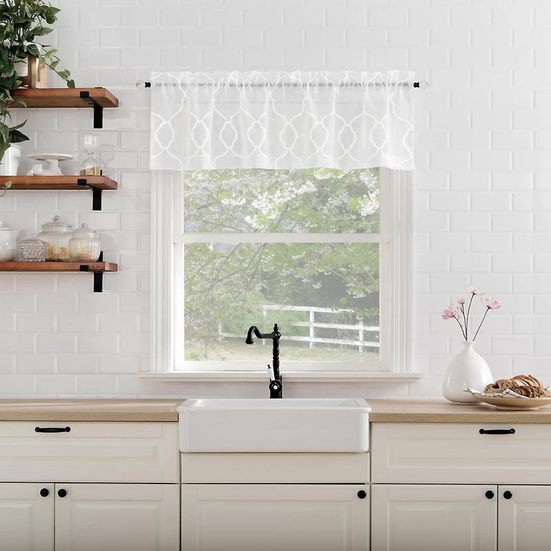 Allerton Embroidered Trellis Light Filtering Rod Pocket Kitchen Curtain Valance and Tiers Set