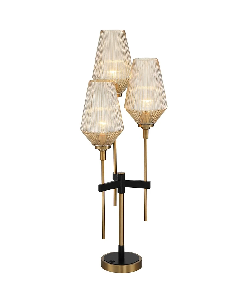 Axiom Modern Console Table Lamp 39" Tall Brass Gold Black Metal Champagne Ribbed Glass Shade for Bedroom Living Room House Home Bedside Nightstand Off