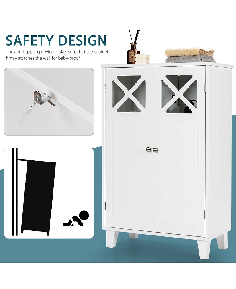 Bathroom Cabinet Wooden Storage Cabinet Free Standing w/ Double Doors