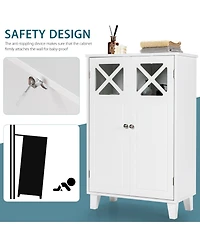 Bathroom Cabinet Wooden Storage Cabinet Free Standing w/ Double Doors
