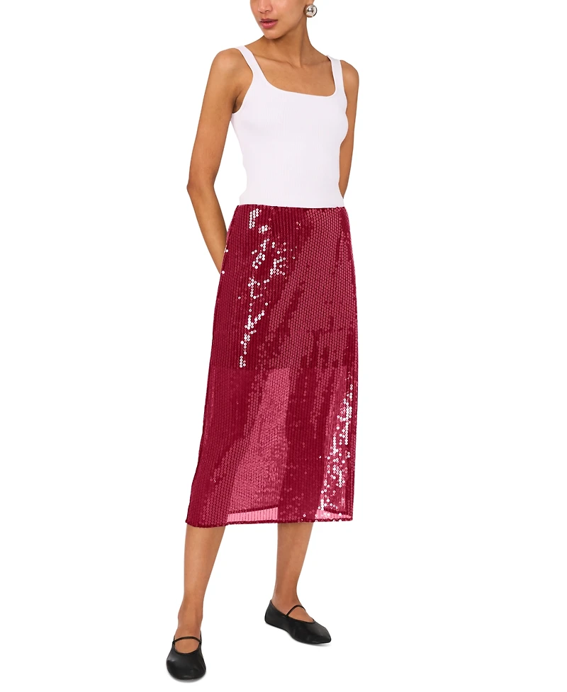 1.state Women's Side-Zip Sequin Midi Skirt