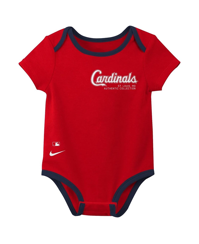 Nike Baby Boys and Girls St. Louis Cardinals Authentic Collection Three-Pack Bodysuit Set