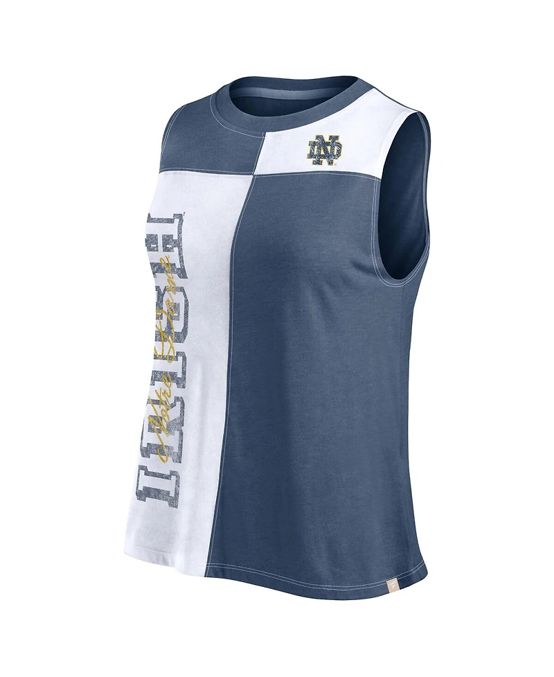 Fanatics Women's Navy/White Notre Dame Fighting Irish Colorblock High Neck Tank Top