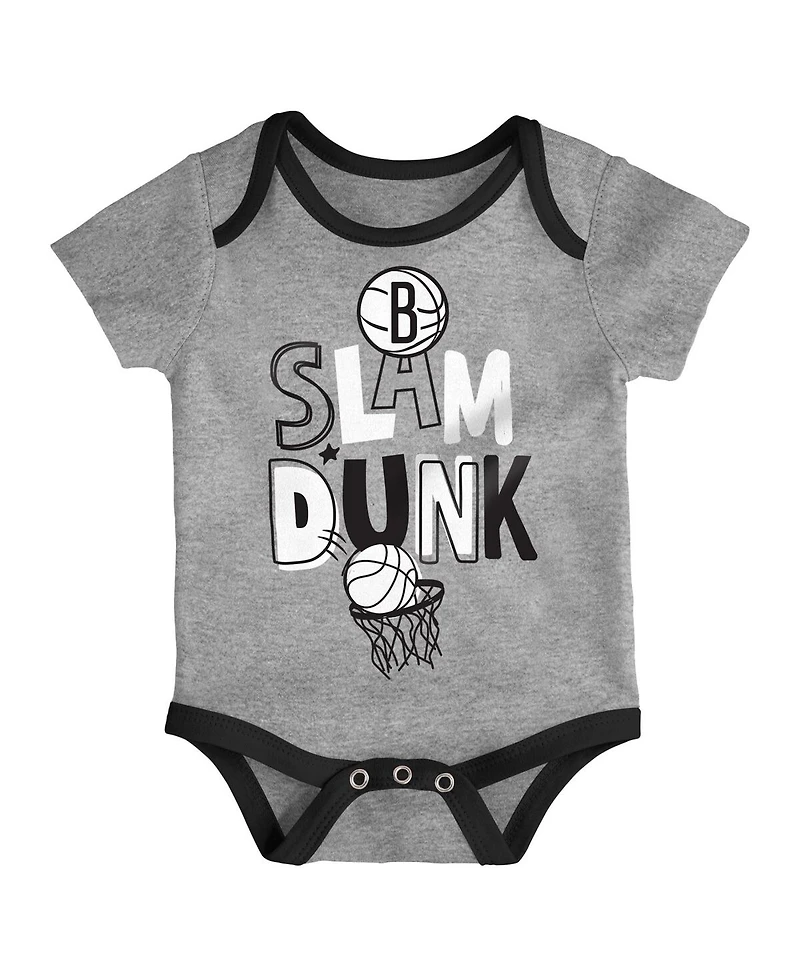 Outerstuff Baby Boys and Girls Black/White/Gray Brooklyn Nets Slam Dunk 3-Piece Bodysuit Set