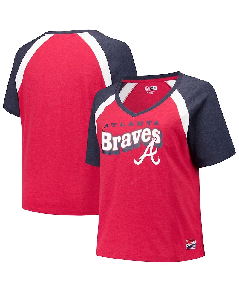 New Era Women's Red Atlanta Braves Plus Raglan V-Neck T-Shirt