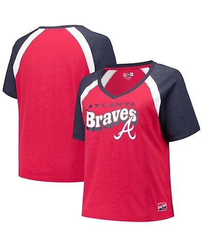 New Era Women's Red Atlanta Braves Plus Raglan V-Neck T-Shirt