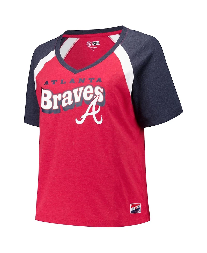 New Era Women's Red Atlanta Braves Plus Raglan V-Neck T-Shirt