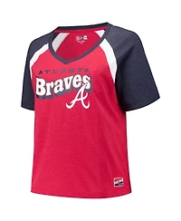 New Era Women's Red Atlanta Braves Plus Raglan V-Neck T-Shirt