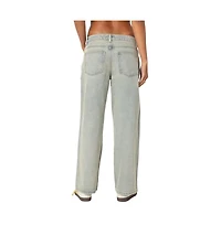 Edikted Womens Petite Magda Low Rise Acid Wash Jeans