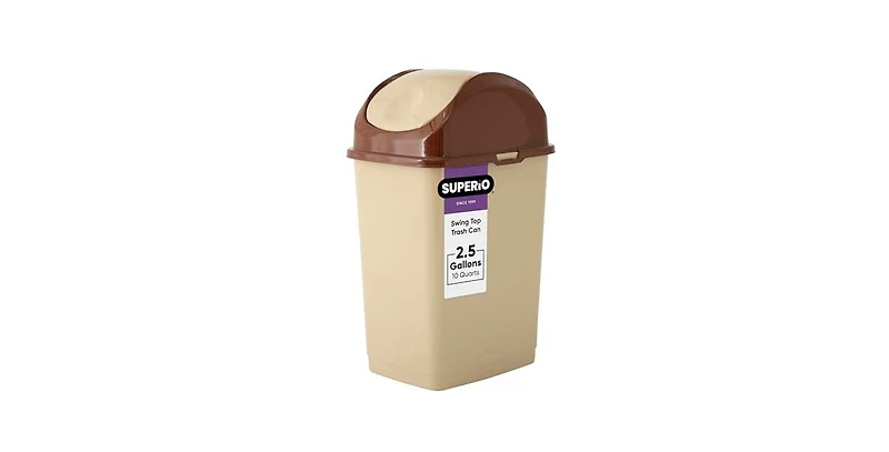 Superio Small 2.5 Gallon Plastic Trash Can with Swing Top Lid